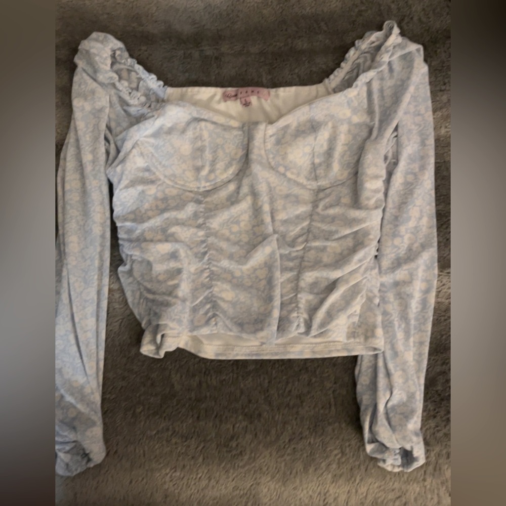 Baby blue and white corset top